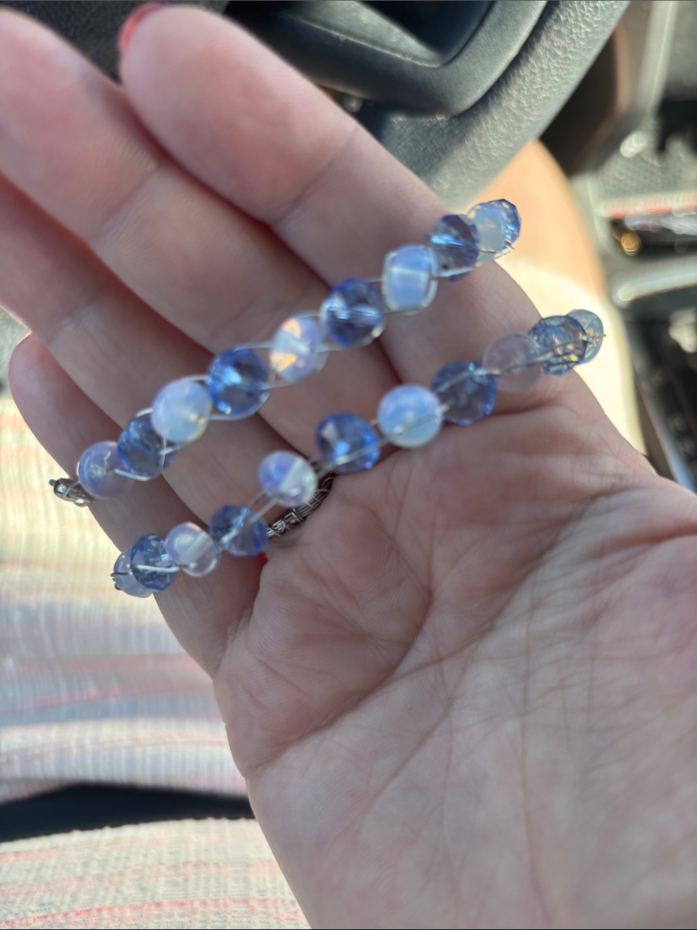 Matching Opalescent Blue Beaded Bracelet and Anklet.